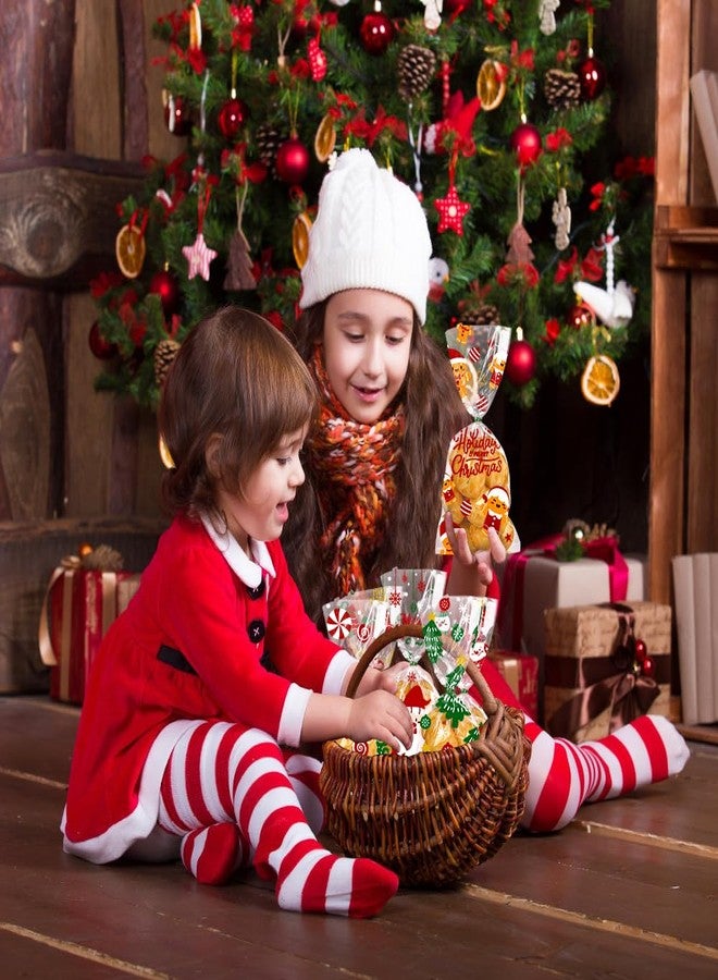 YUJUN 160 PCS Christmas Cellophane Treat Bags,Santa Claus Goodie Candy Xmas Clear Cello Bags Twist Ties for Winter Christmas Theme Party Favor Supplies(8 Styles) - Image 5
